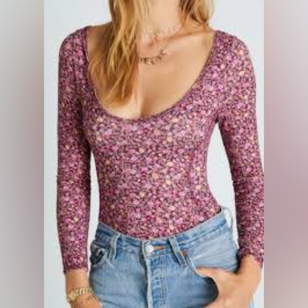 LoveShackFancy Floral Print Scoop Neck Bodysuit